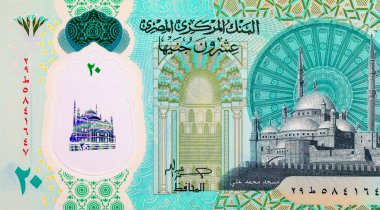 Muhammed Ali Paşa 'nın Büyük Camii' nin resmiyle Mısır 'da 20 Pound. Polimer para.