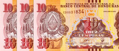 10 Lempiras, Honduras, 2019 Jose Trinidad Cabanas 'ın portresiyle. Honduras parası