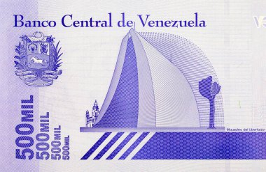 500.000 Bolivares, Venezuela 'da Kurtarıcı Anıtmezarı' nın görüntüsüyle. Eski hiperenflasyon parası. Venezuela 'nın parası.