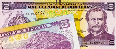 2 Lempiras, Honduras, 2019 with a portrait of Former President Marco Aurelio Soto. Honduran money