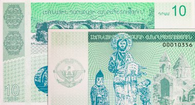 10 Dram Nagorno Karabakh Banknote 2004 Arax Nehri üzerinde Khudathe Köprüsü resmi. Nagorno Karabakh 'ın parası. Tanınmayan Cumhuriyet.