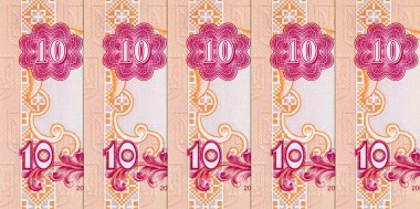 Üzerinde Kiev Pechersk Lavra resmi olan 10 hryvnia of Ukrayna banknotu. Ukrayna 'nın kağıt parası.