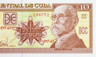 General Maximo Gomez 'in portresiyle birlikte 10 peso Küba. Kâğıt para Küba.