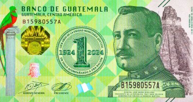 1 Quetzal, Guatemala ve General Jose Maria Orellana 'nın portresi. Guatemala 'nın parası