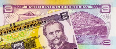 2 Lempiras, Honduras, 2019 Ada ve Amapala Limanı 'nın görüntüsüyle. Honduras parası