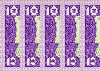 Üzerinde Kiev Pechersk Lavra resmi olan 10 hryvnia of Ukrayna banknotu. Ukrayna 'nın kağıt parası.