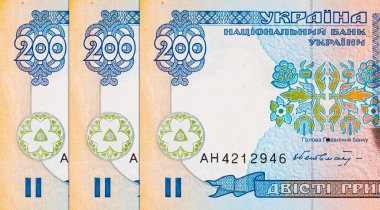 Ukrayna banknotu 200 Hryvnia ve Lesya Ukrayna 'nın portresi. Ukrayna 'nın kağıt parası.