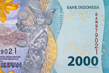 2000 Rupiah Endonezya ulusal dans partisi Tari Piring 'in portresi. Endonezya 'nın yeni parası