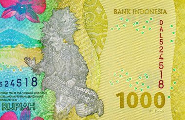 1000 Rupiah Endonezya 'da Tari Tifa dansı resmi ve geleneksel Endonezya' nın kağıt parası..