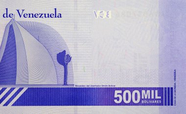 500.000 Bolivares, Venezuela 'da Kurtarıcı Anıtmezarı' nın görüntüsüyle. Eski hiperenflasyon parası. Venezuela 'nın parası.