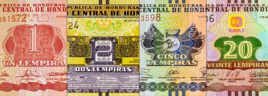 Lempira, çeşitli mezheplerden Honduras 'ı finanse ediyor. Honduras 'ın kağıt parası..