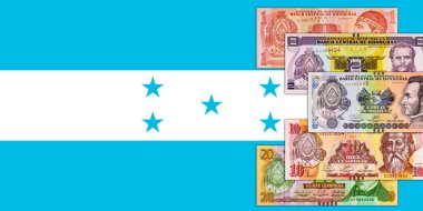 Lempira, çeşitli mezheplerden Honduras 'ı finanse ediyor. Honduras 'ın kağıt parası..