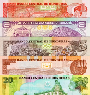 Lempira, çeşitli mezheplerden Honduras 'ı finanse ediyor. Honduras 'ın kağıt parası..