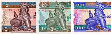 Myanmar 5 kyat banknot, tasarımcılar için parça. Myanmar kağıt para.