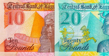 20 pound ve 10 pound Mısır. Mısır 'ın ulusal para birimi. Polimer para.
