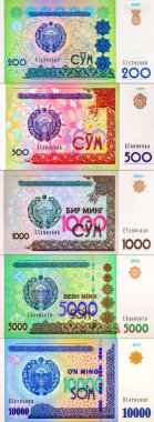 200 Som Özbekistan, Özbekistan arması, ulusal süsler ve sekizgen yıldızlar. Özbekistan 'ın Parası.