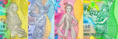 Rupiah Endonezya 'nın çeşitli banknotları. Endonezya 'nın yeni parası.