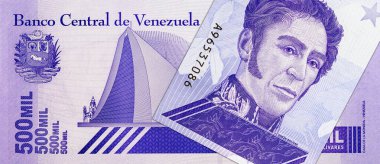 500.000 Bolivares, Venezuela 'da Kurtarıcı Anıtmezarı' nın görüntüsüyle. Eski hiperenflasyon parası. Venezuela 'nın parası.