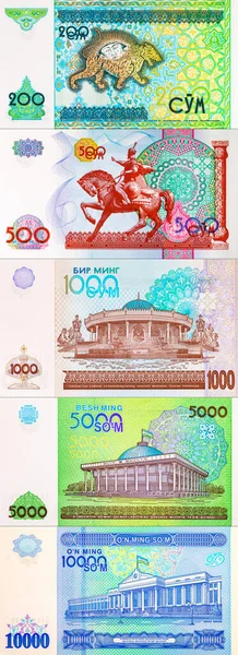 200 Som Özbekistan, Sher-Dor Madrasah 'da Semerkant' ta bir kaplan mozaiğine sahip. Özbekistan 'ın Parası.