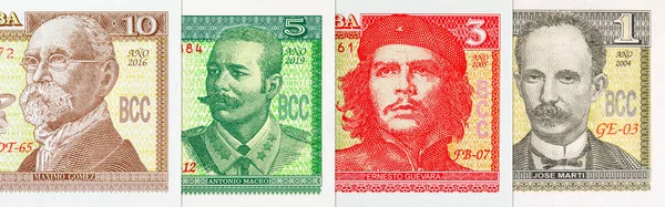 Çeşitli mezheplerden Küba pezosu banknotları. Küba 'nın kağıt parası