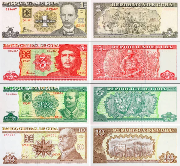 Çeşitli mezheplerden Küba pezosu banknotları. Küba 'nın kağıt parası