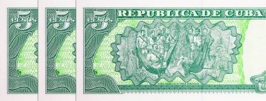 5 peso, Küba 1878 'de Mangos de Baragua' da A. Maceo ve İspanyol General A. Martinez Campos arasında konferans düzenlendi. Kâğıt para Küba.