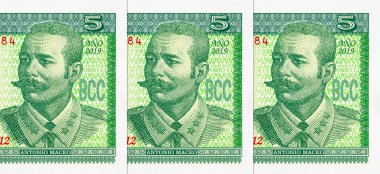 Kübalı ordu komutanı Antonio Maceo Grajales 'in portresiyle 5 peso, Küba. Küba 'nın kağıt parası