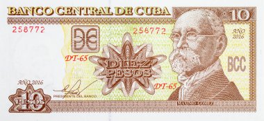General Maximo Gomez 'in portresiyle birlikte 10 peso Küba. Kâğıt para Küba.