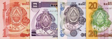 Lempira, çeşitli mezheplerden Honduras 'ı finanse ediyor. Honduras 'ın kağıt parası..