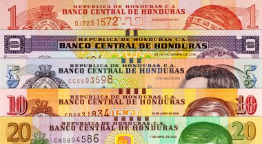 Lempira, çeşitli mezheplerden Honduras 'ı finanse ediyor. Honduras 'ın kağıt parası..