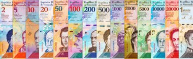 Venezuela Bolivar banknotu. Venezuela parası. Kağıt para arkaplanı.