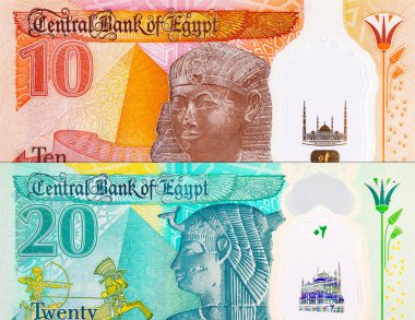 Firavun 2. Ramses ve piramitlerin görüntüsüyle Mısır 'ı 10 Pound. Mısır 'ın polimer parası