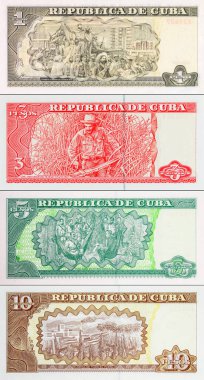 Çeşitli mezheplerden Küba pezosu banknotları. Küba 'nın kağıt parası