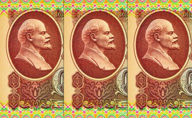 SSCB 1992 'nin 100 rublesi ve Vladimir Lenin' in portresi. Sovyetler Birliği 'nin parası