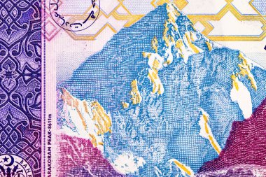 Karakoram pick ve dağ K2 imajlı 50 rupi Pakistan banknotu. Pakistan 'ın kağıt parası..