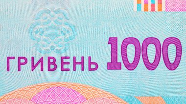 Ukrayna 'nın 1000 hryvniasından oluşan bir banknot parçası. Avrupa ve Ukrayna 'nın Parası.