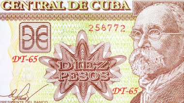 General Maximo Gomez 'in portresiyle birlikte 10 peso Küba. Kâğıt para Küba.