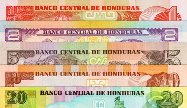 Lempira, çeşitli mezheplerden Honduras 'ı finanse ediyor. Honduras 'ın kağıt parası..
