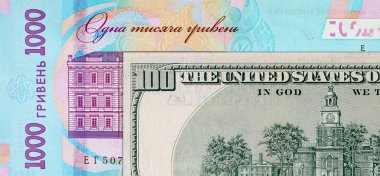 Amerika Birleşik Devletleri 'nden 100 dolar ve Ukrayna' dan 1000 hryvnias. Birleşik Devletler 'in parası. Ukrayna 'nın parası.