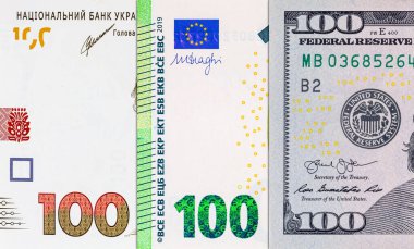 Avrupa Birliği 'nden 100 Euro ve Ukrayna' dan 1000 Hryvnia. Avrupa 'nın parası. Ukrayna 'nın parası.