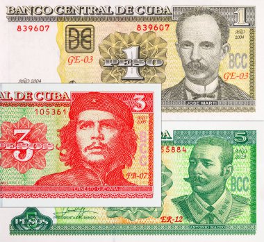 Çeşitli mezheplerden Küba pezosu banknotları. Küba 'nın kağıt parası