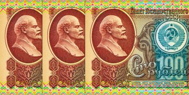 SSCB 1992 'nin 100 rublesi ve Vladimir Lenin' in portresi. Sovyetler Birliği 'nin parası