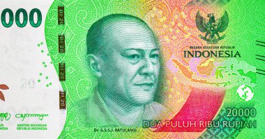 Politikacı Ulusal Kahraman Sam Ratulangi 'nin portresiyle 20.000 Rupiah Endonezya. Endonezya 'nın yeni parası.