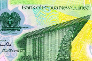 2 Kina Papua Yeni Gine, 2023 Port Moresby 'deki parlamento binasının görüntüsüyle. Polimer para Papua Yeni Gine.