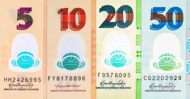 Naira Nijerya 'nın çeşitli banknotları. Afrika 'nın parası. Nijerya 'nın yeni polimer parası