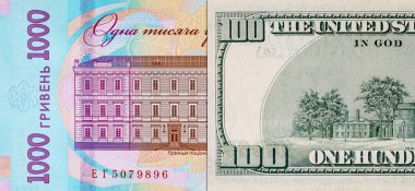 Amerika Birleşik Devletleri 'nden 100 dolar ve Ukrayna' dan 1000 hryvnias. Birleşik Devletler 'in parası. Ukrayna 'nın parası.