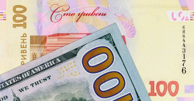 Amerika Birleşik Devletleri 'nden 100 dolar ve Ukrayna' dan 100 hryvnias. Amerikan parası. Ukrayna 'nın parası.
