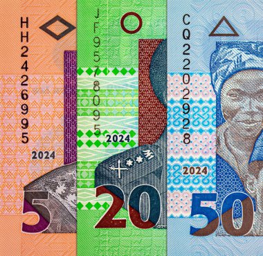 Naira Nijerya 'nın çeşitli banknotları. Afrika 'nın parası. Nijerya 'nın yeni polimer parası