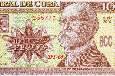 General Maximo Gomez 'in portresiyle birlikte 10 peso Küba. Kâğıt para Küba.
