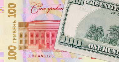 Amerika Birleşik Devletleri 'nden 100 dolar ve Ukrayna' dan 100 hryvnias. Amerikan parası. Ukrayna 'nın parası.